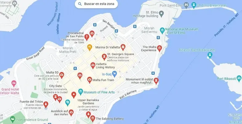 Mapa turístico de La Valeta Capital de Malta